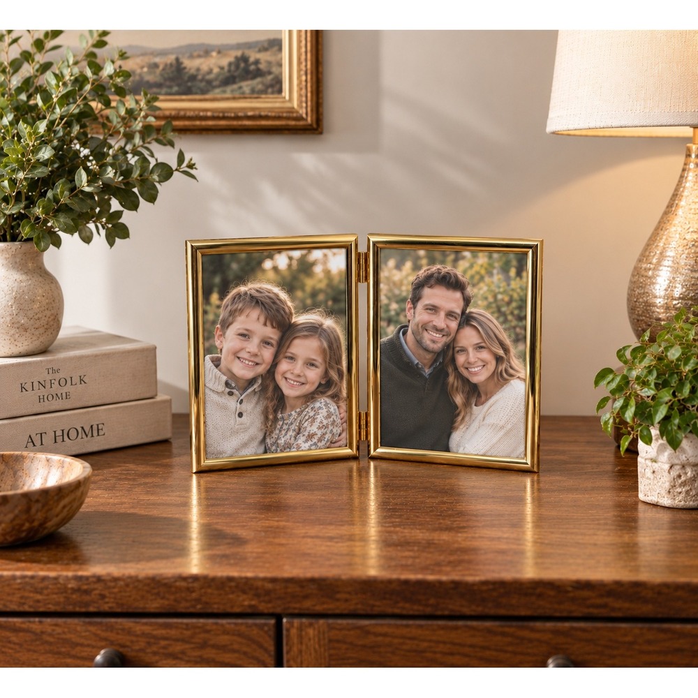 Vintage Intercraft Tenderness Double 5x7 Hinged Photo Frame Gold Tone